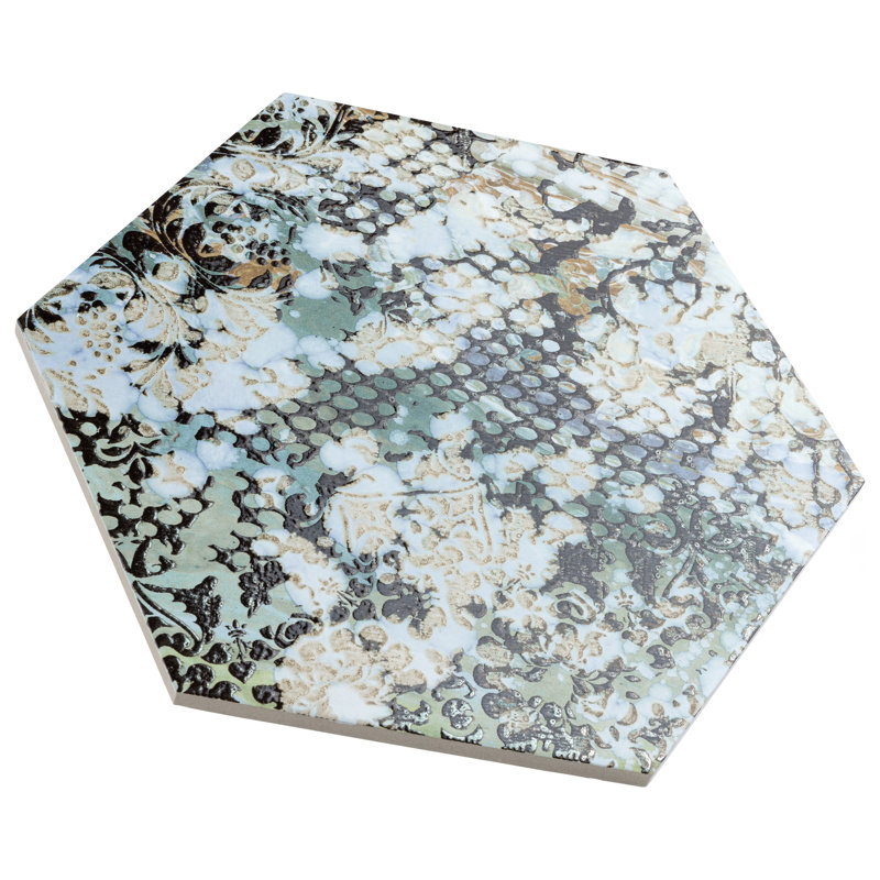 Inedita Hex 10" x  11" Porcelain Patterned Wall & Floor Tile, Blue