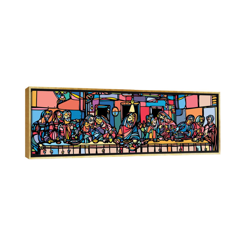 La Cène par Ninhol - impression panoramique, Encadrement doré, H 12 po x l 36 po x 1,5 po