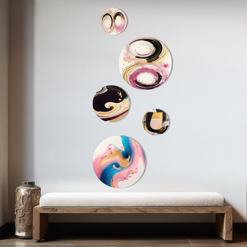 Vagues roses et dorées - Décoration murale spirale moderne en métal