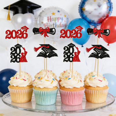 Graduation Season Glitter Paper Flag Party Cake Decoration 24 Pack