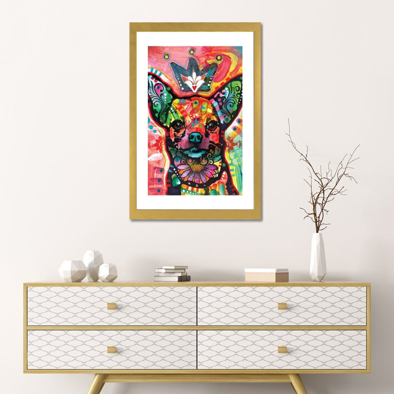 «Royal-Chi» par Dean Russo - impression d'art graphique, Blanc, Papier encadré doré, H 24 po x l 16 po x P 1 po