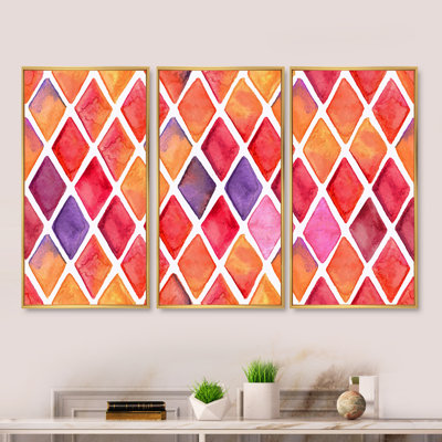 «Orange and Red Diamonds», reproduction sur toile flottante 3 pièces