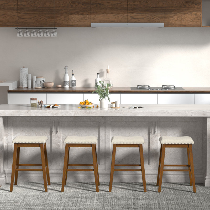 Tabourets de bar en bois rembourrés (ensemble de 2), Beige, Tabouret de bar (siège d'une hauteur de 29 po)