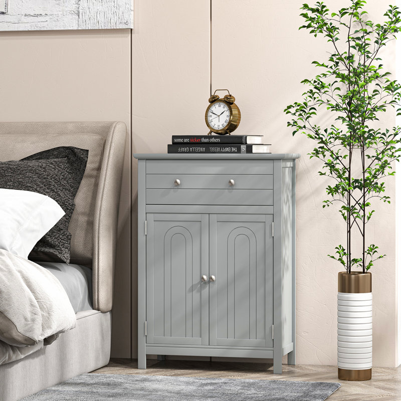 Armoire de rangement sur pied Red Barrel Studio® avec portes de tiroir et tablette réglable pour rangement gris, gris
