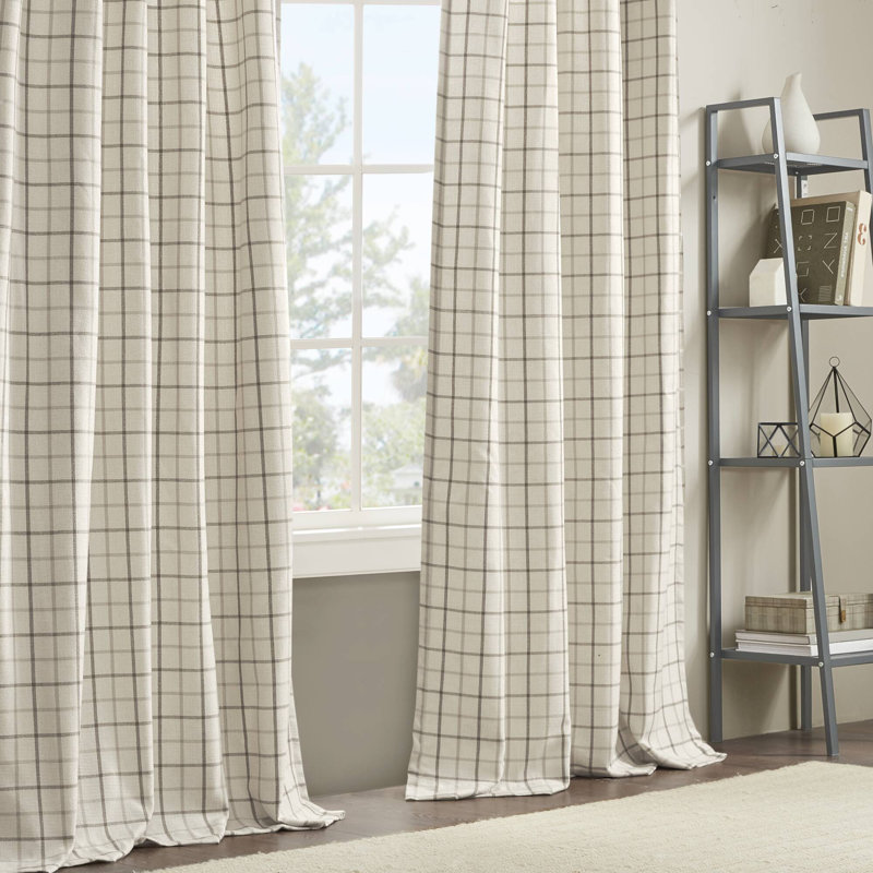 Anaheim Woven Plaid Room Darkening Thermal Fleece Lined Single Curtain Panel, 50"W x 84"L, Natural