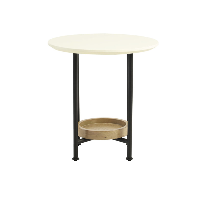 Table de bout ovale en blanc et naturel, base en métal