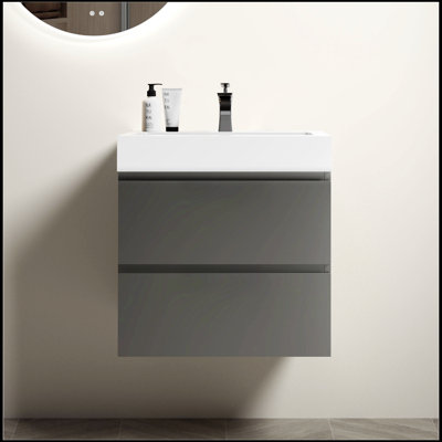 Ensemble de meuble-lavabo mural simple 24 po avec plateau en céramique Vins