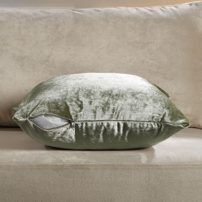 Housse de coussin en velours brillant, Vert olive, Square 14"