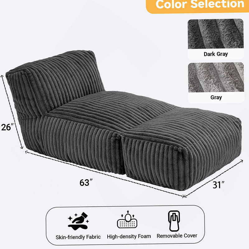 Modular Floor Chaise Lounge - Convertible Sofa Bed For Multi-Scene Relaxation, Dark Gray