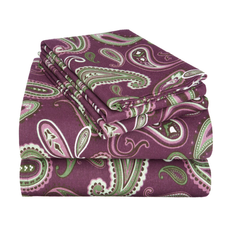 Superior 100% Cotton Flannel Deep Pocket Paisley Printed Sheet Set, Light Blue Paisley, Split Top King 5pc Set