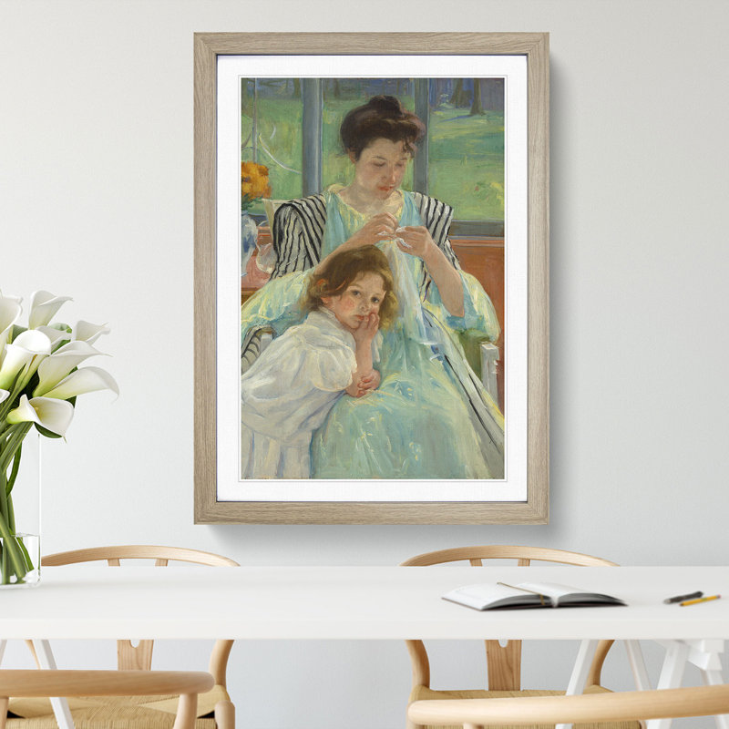 Young Mother Sewing by Mary Cassatt - Picture Frame Painting, Oak Framed, 36cm H x 27cm W x 2cm D