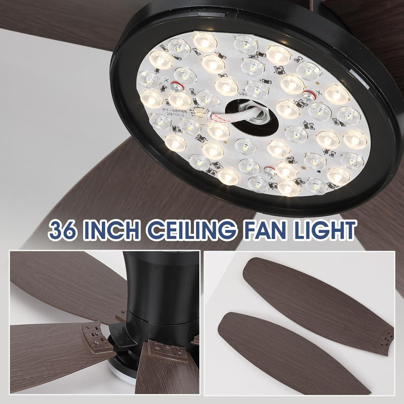 Ventilateur de plafond à profil bas de 42 po avec lumières et télécommande, vent à 5 vitesses, DEL à 3 couleurs à intensité variable, moteur à courant continu réversible, minuterie, fonction de mémoire pour la chambre à coucher / salon / patio