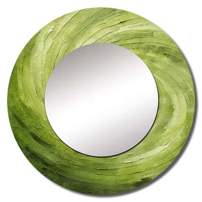 Green Orbit Spiral - Abstract Spirals Decorative Mirror, Modern Round Wall Mirror, Printed Metal Art