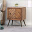 Armoire décorative fabriquée à la main en bois de manguier et en fer avec porte à carreaux chevron pour un décor Mid-Century moderne et bohème