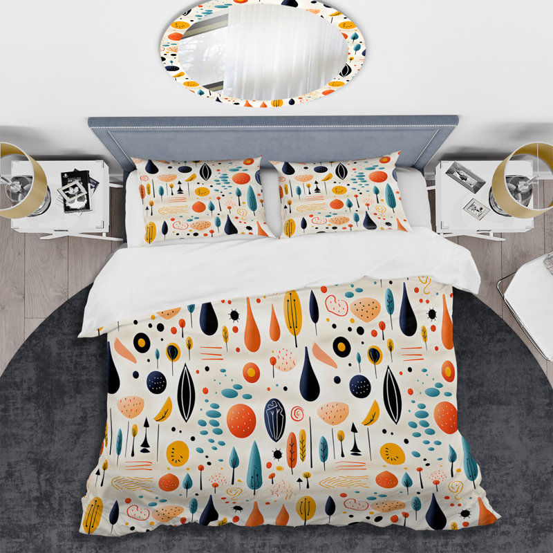 Ensemble de housse de couette rose à motif de formes botaniques III, Housse de couette simple + 1 taie décorative stan