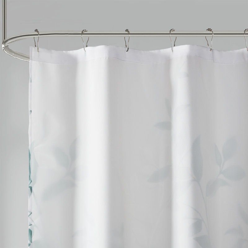 Seafoam Botanical Floral Print Fabric Shower Curtain