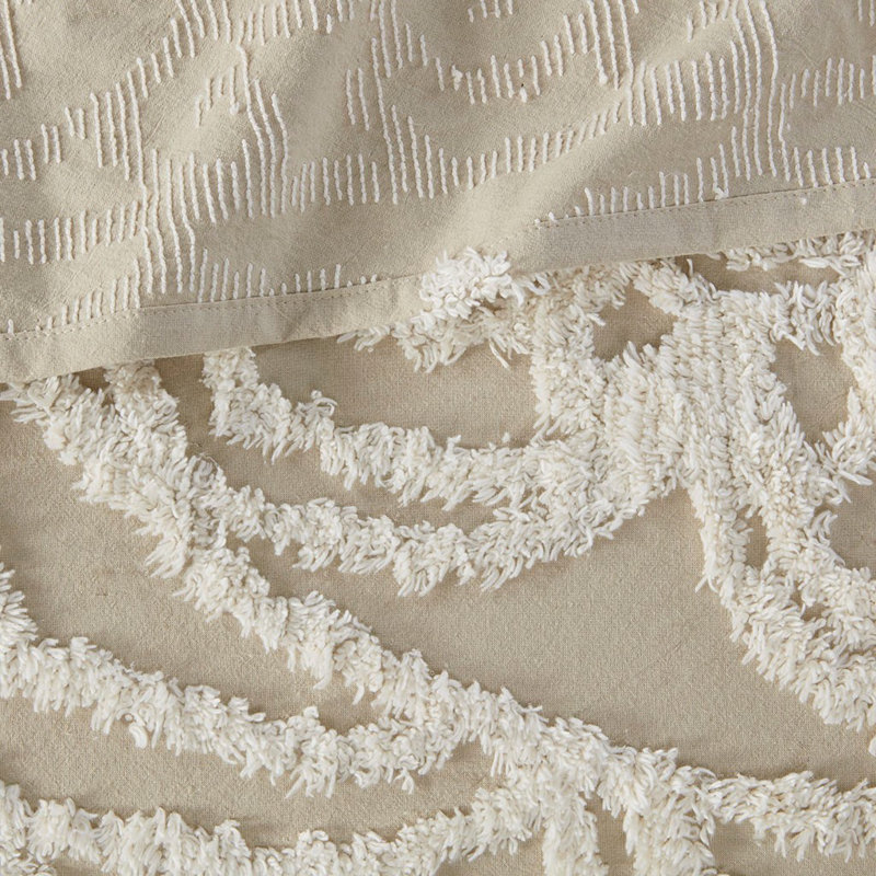 King Beige Cotton Chenille Medallion Fringe Coverlet Set