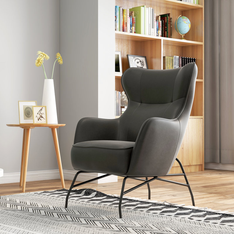 Rainer Upholstered Accent Chair, Badlands Black Faux Leather