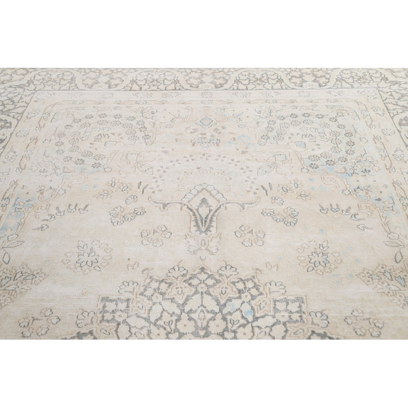 Tapis décoratif beige/taupe en laine de conception unique 8 pi 5 po x 11 pi 10 po noué à la main