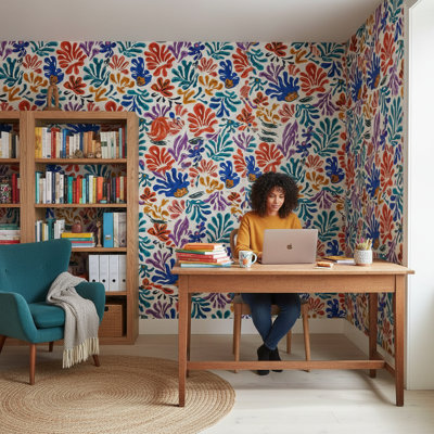 Abstrait mural floral éclatant, décoration murale éclectique