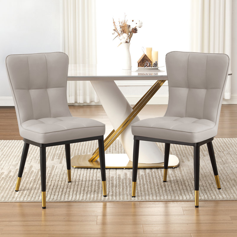 18.9'' H Faux Leather Upholstered Metal Side Chair, Greenish Gray