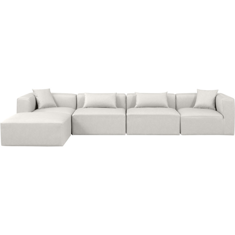Canapé modulaire en similicuir 5 pièces, Cuir crème végétalien