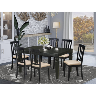 7 Piece Dining Set Consist of a Rectangle Dining Room Table with Butterfly Leaf and 6 Faux Leather Kitchen Chairs, Black