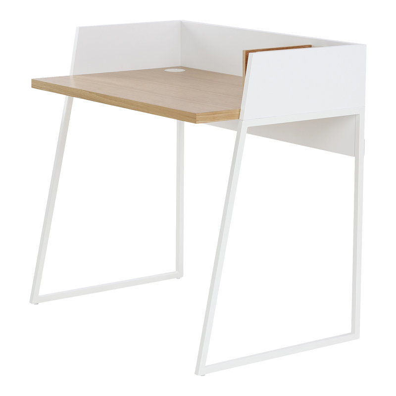 Zac Writing Desk, Pure White Matte with Oak Veneer