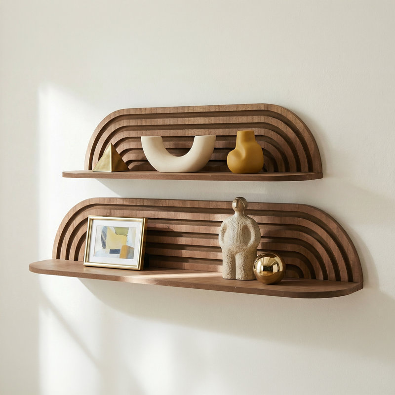 Dark Walnut Floating Wall Shelf Set of 2, Wall Mounted Rutsic Farmhouse Solid Wood Shelves - Modern for Bedroom, Bathroom, Living Room, Kitchen Decor & Storage