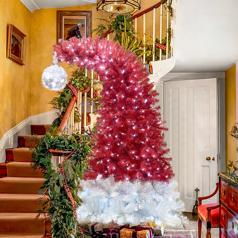 Sapin de Noël artificiel de 6 pi avec 300, 1250 pointes de branches, décoration intérieure de style chapeau rouge et blanc, lumières à DEL, à utiliser