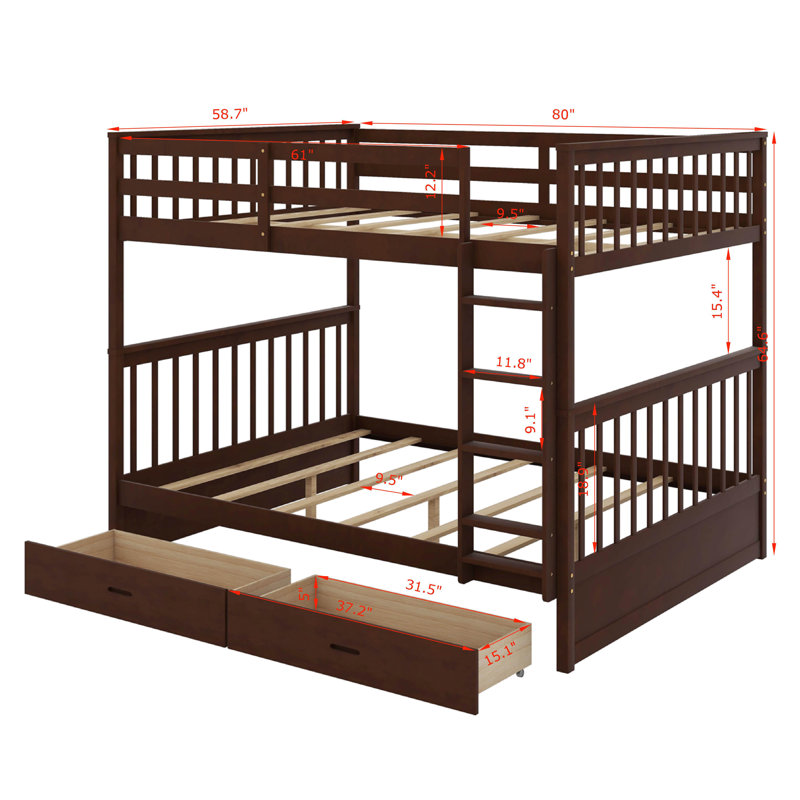 Full-Over-Full Bunk Bed With Ladders And Drawers, Espresso