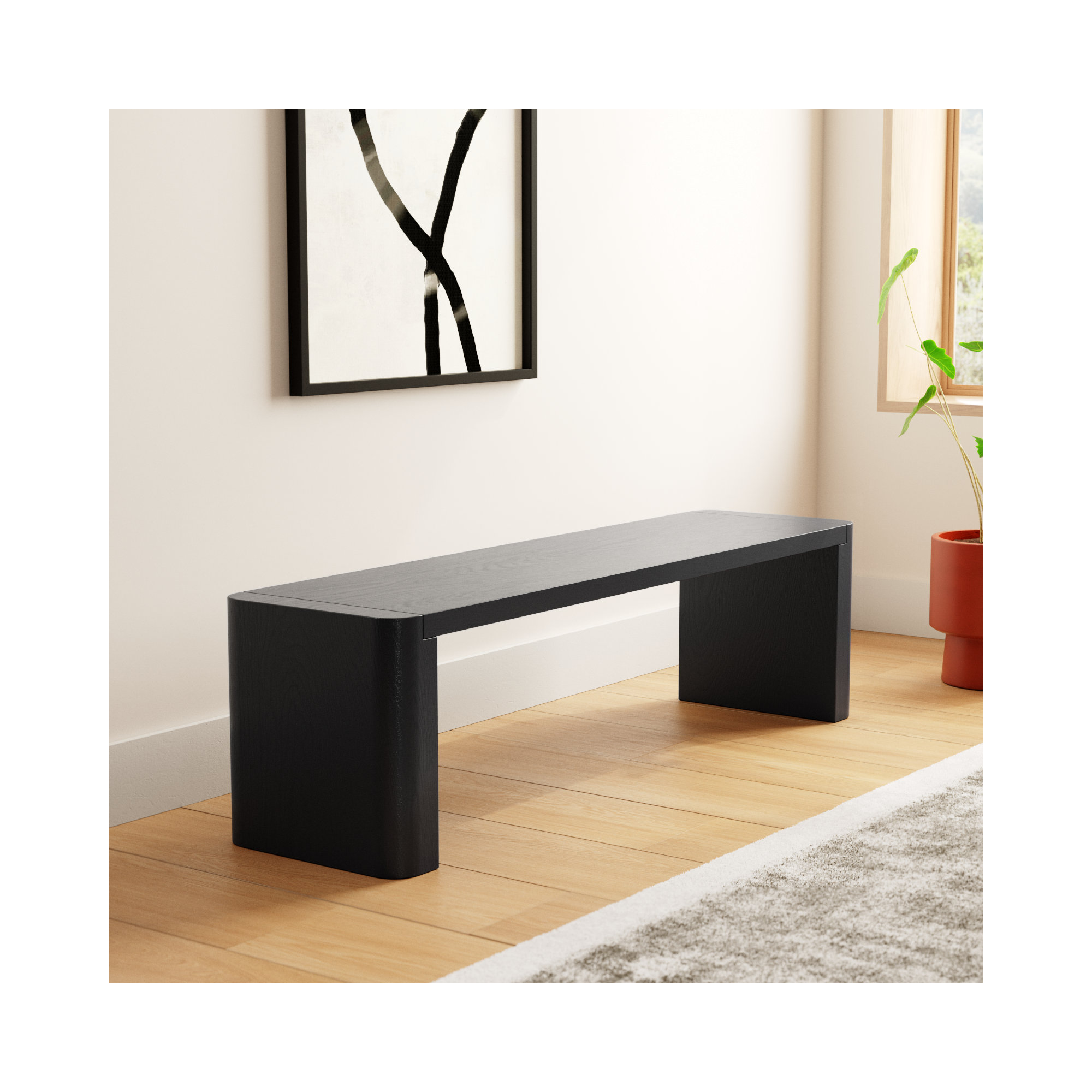 Channing Solid Wood Bench, Black, 17" H x 62" W x 16" D