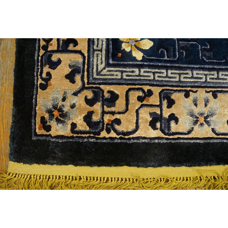 Vintage Silk Chinese Floral, Medallion Knotted Rug