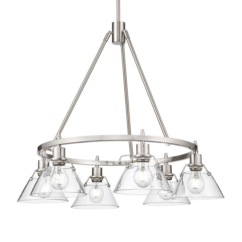 Felda 6 - Light Steel Dimmable Cone Chandelier, Clear Glass, Pewter