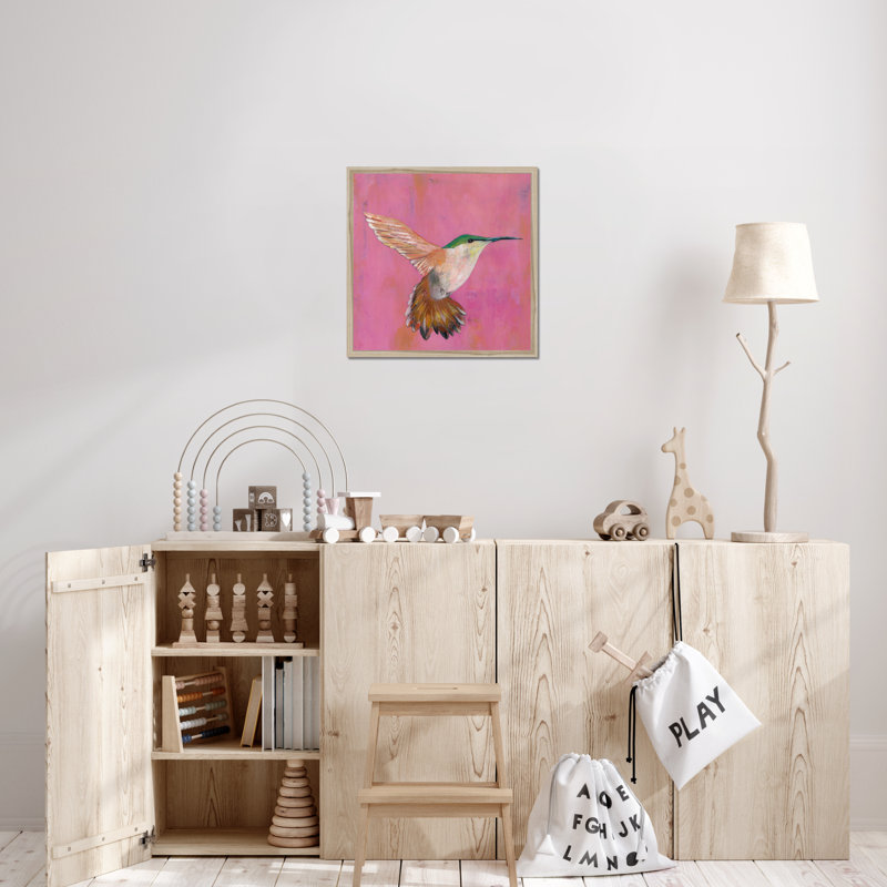 Sweet Hummingbird I by Mehmet Altug - Painting, 55cm H x 55cm W, Natural Wood Framed Paper Print