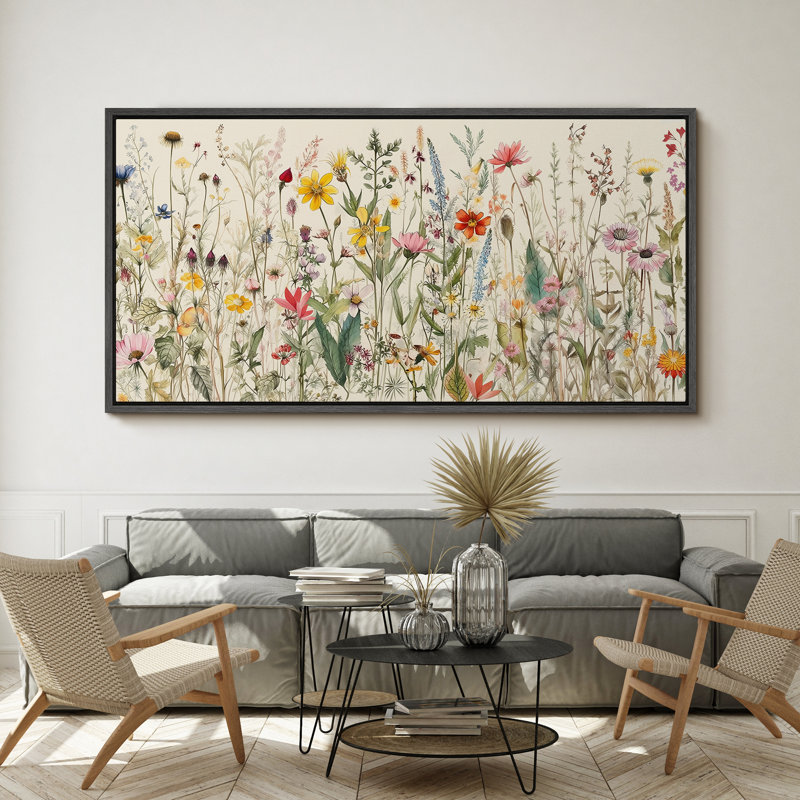 Aquarelle de fleurs sauvages vibrantes, H 30 po x l 60 po, Noir, noir, noir, noir