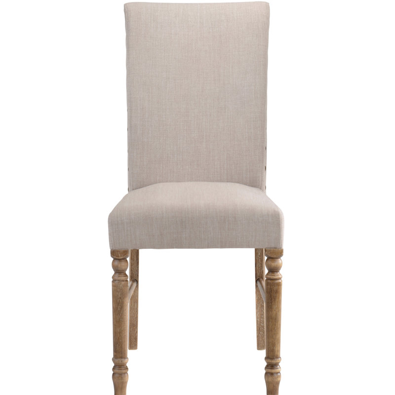 2 chaises hexagonales rembourrées en lin crème (utilisées pour la différentiation côté chêne vieilli avec revêtement, de 2