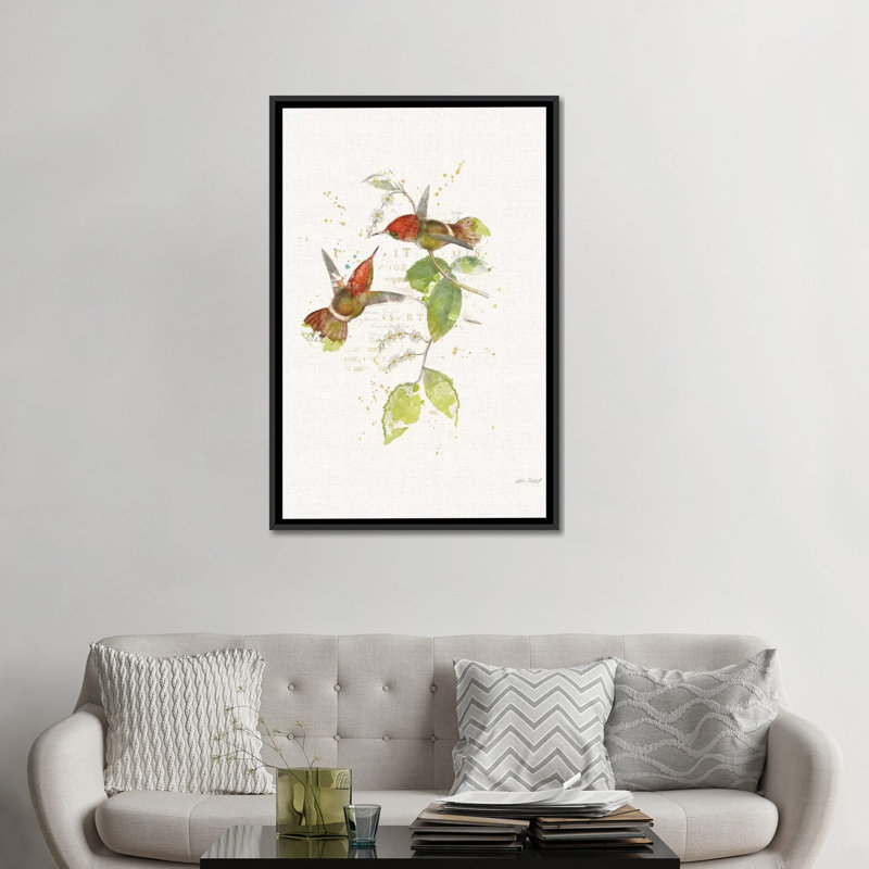 " Colourful Hummingbirds II " by Katie Pertiet, 26" H x 18" W x 1.5" D, Black Framed Canvas, No Matte