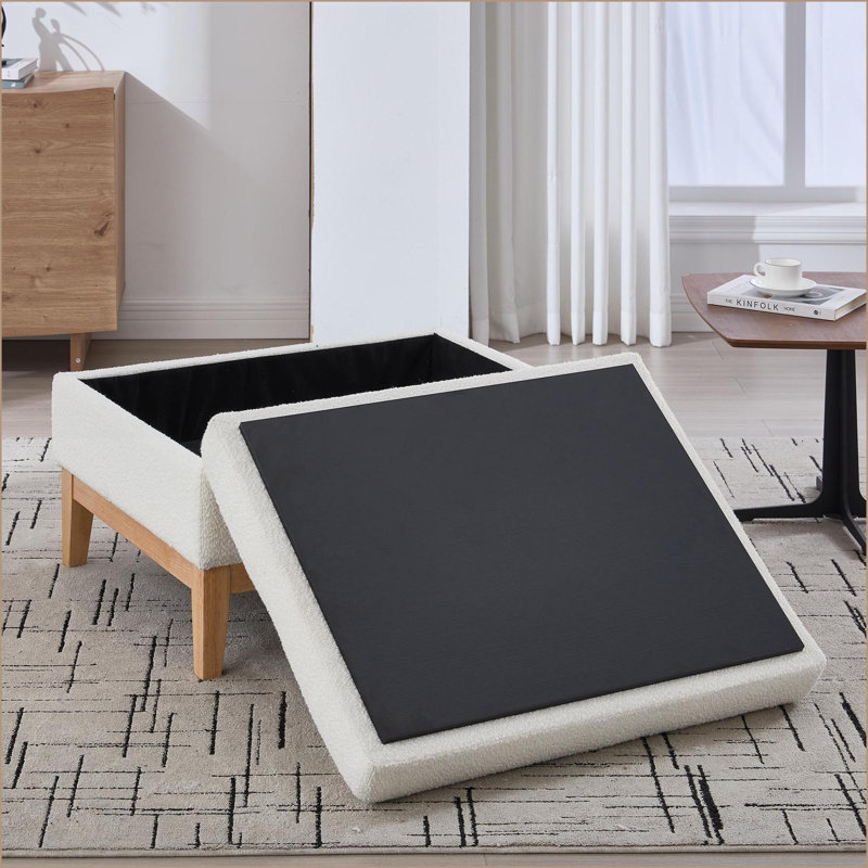 Repose-pieds de table basse avec repose-pieds l 33,86 po - Couvercle réversible ivoire Boucle pour le salon de la chambre à coucher | Structure en bois massif | Pieds bruns