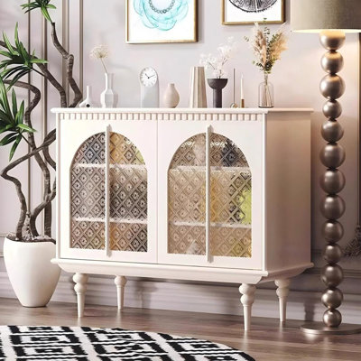 Buffet blanc massif et verre manufacturé blanc