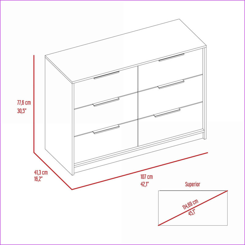 Commode 4 tiroirs et 2 commodes modernes de 42,1 po de largeur noir / pin | Multicolore | Panneau de particules, Brun