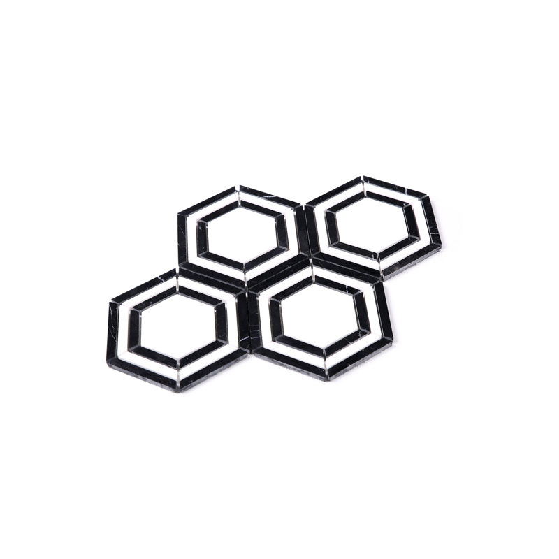 Interspace Natural Stone Honeycomb Marble Look Mosaic Wall Tile, Black/White