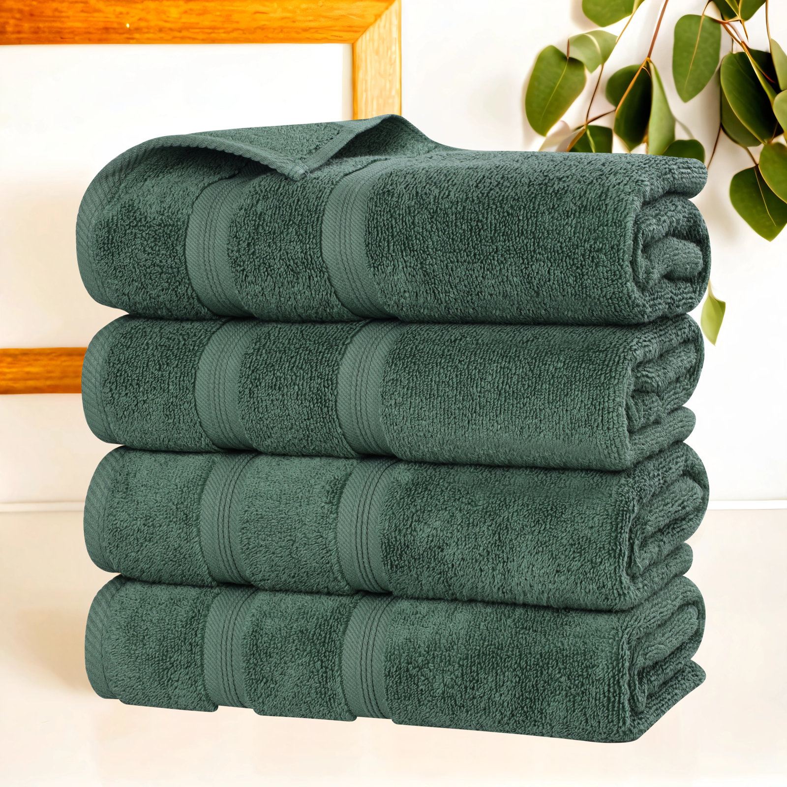 4-Piece Zero-Twist Cotton Towel Set, Forest Green