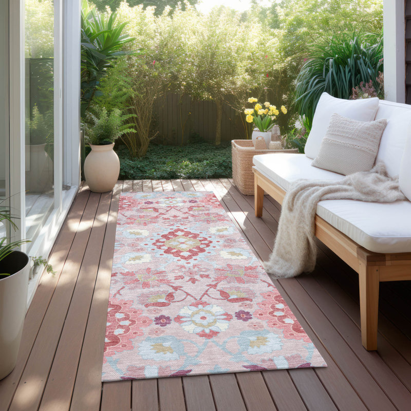 Vespera Blush Washable Indoor-Outdoor Rug - , 2'3" x 7'6"