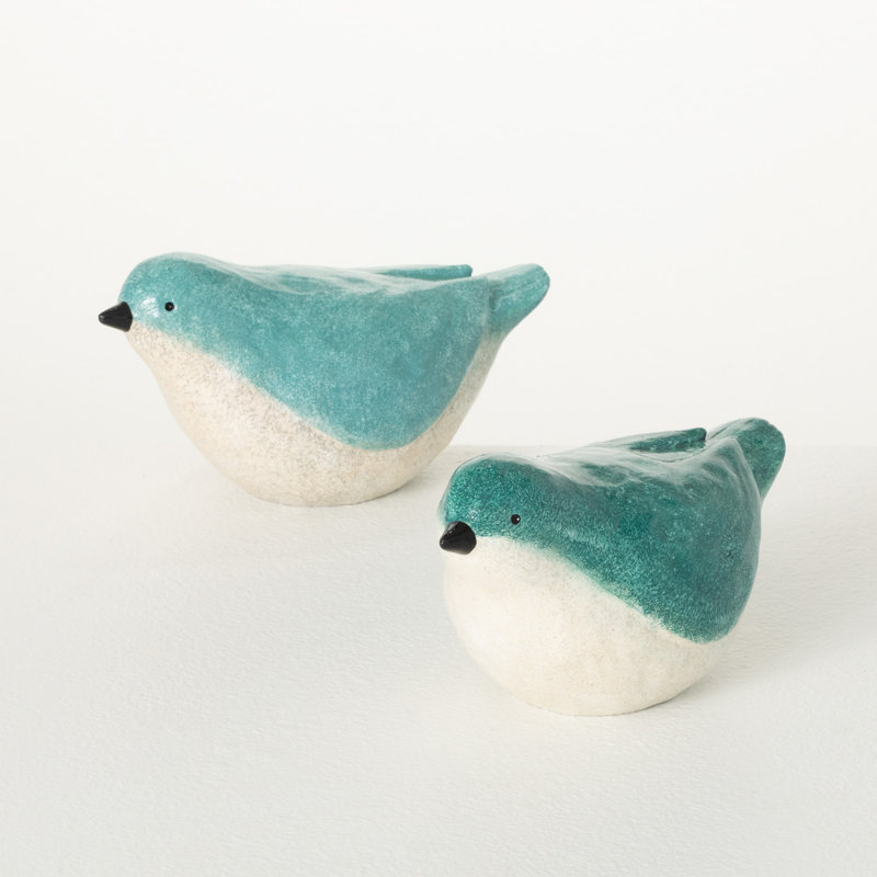 6.5" Blue and White Resin Spring Bird Figurines