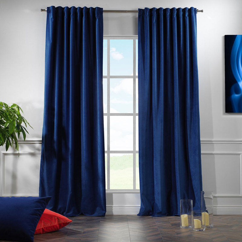 Panneau simple décoratif extra large en velours mat sur mesure, 45 BLEU MARINE, L 52 po x L 132 po