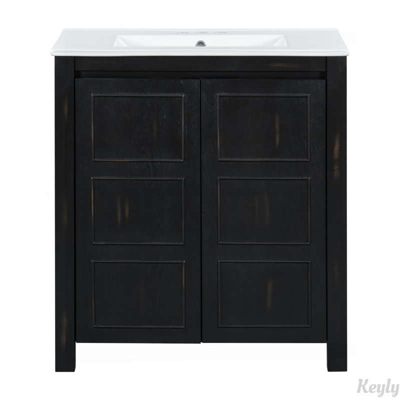 Meuble-lavabo 30 po avec lavabo en céramique, portes à fermeture douce et tablette réglable, Espresso