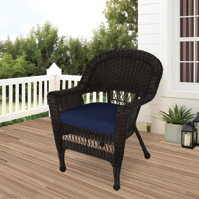 Chaise de patio avec coussins Arliss, Espresso, bleu