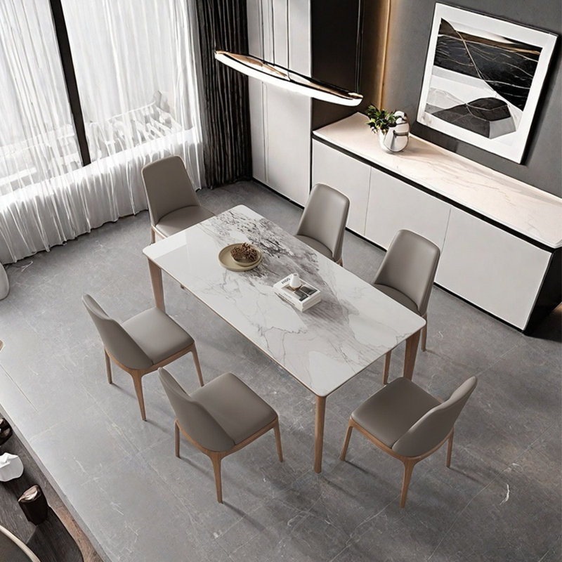 Contemporary Ash Dining Table Set, 29.52"H x 70.86"L x 35.43"W