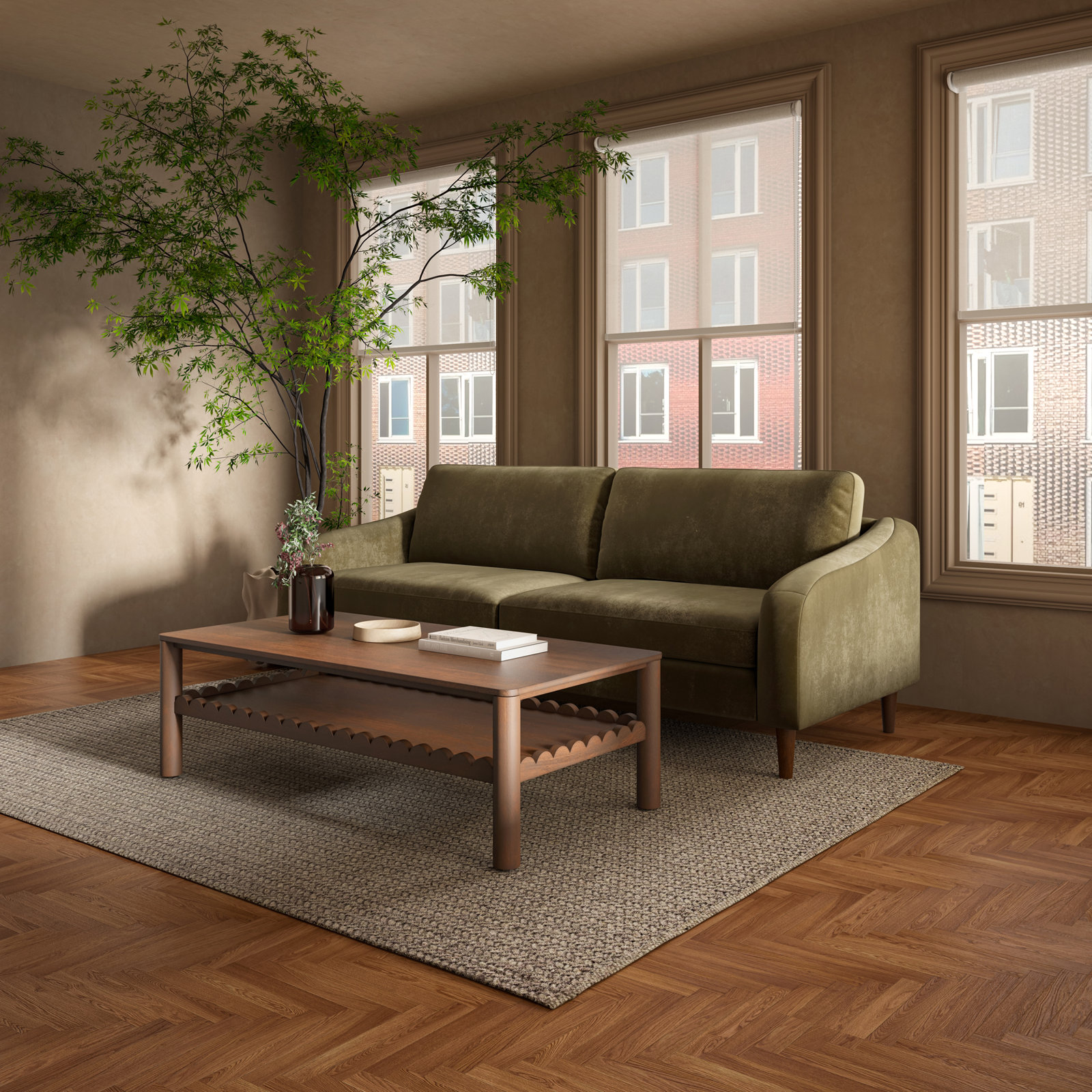 Michaela 87" Sofa, Cedar Green Chenille